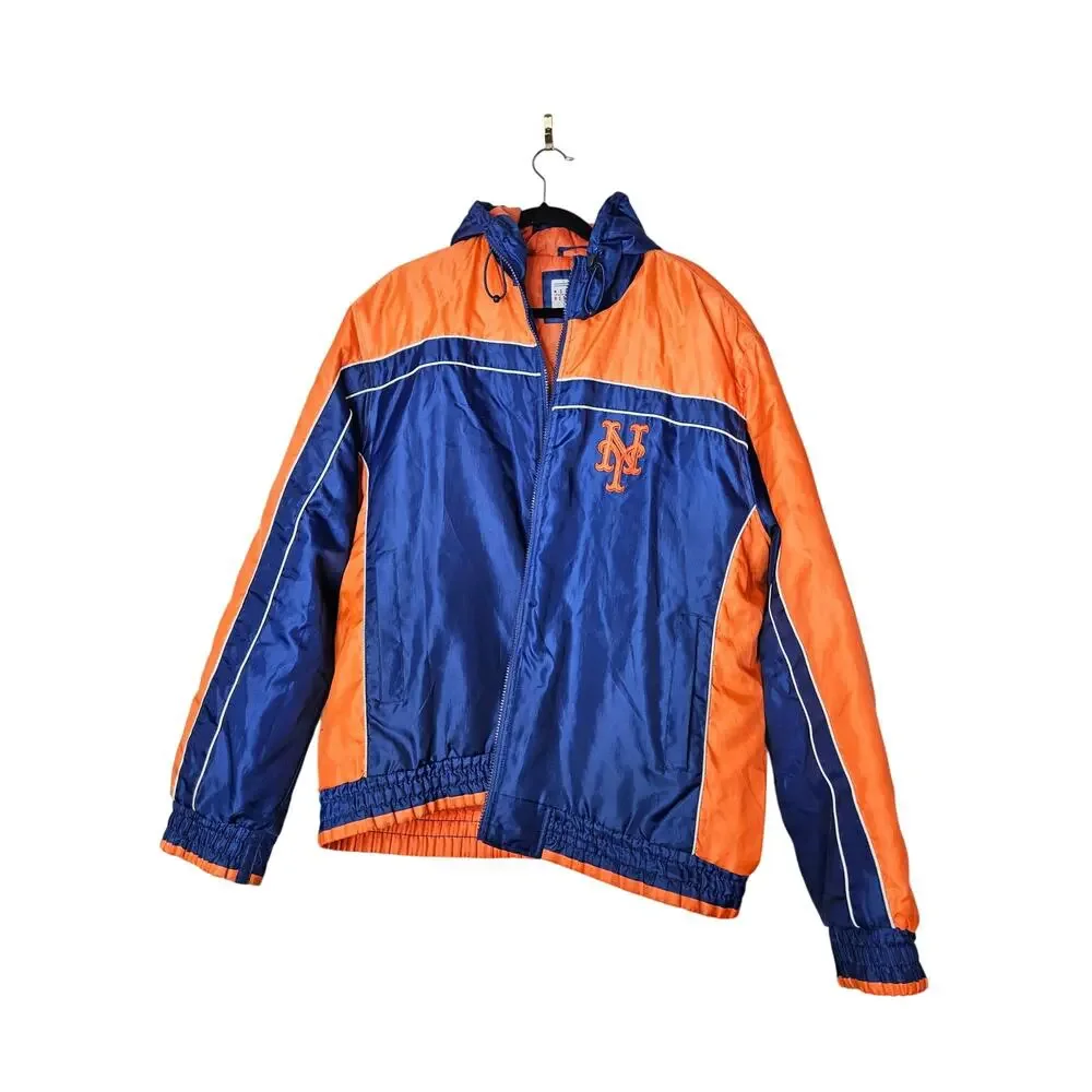 Vintage 90s XL New York Mets MLB Windbreaker Jacket G-III Sports Carl Banks Hood